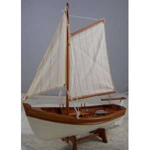  Wooden Sailboat Model with Oars and Cloth Sails: Arts 