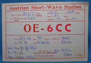   Short Wave Post War OE6CC Ham Radio Operator Otto QSL Card  