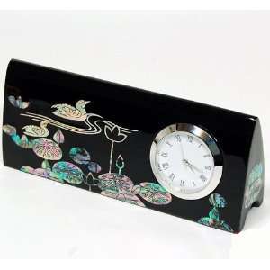  Silver J Wooden desk clock with business card holder 