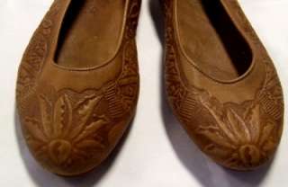 MEXICAN TOOLED LEATHER JIVING FLATS Vintage 50s style 6.5 80s Shoes 