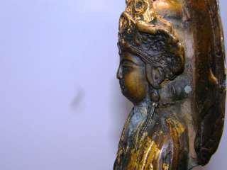   bronze Chinese goddess statue w/ gold traces chinese marks  