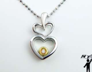   Gold Floating Diamond Double Heart Pendant Necklace Gift 2 tone  