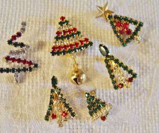 Lot of 6 Vintage Rhinestone Christmas Tree Brooch Pin  
