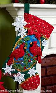 Bucilla Cardinals ~ 18 Felt Christmas Stocking Kit #86235 Red Birds 