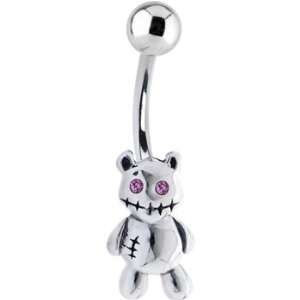  Sterling Silver 925 Pink Crystal Mended Teddy Bear Belly Ring Jewelry