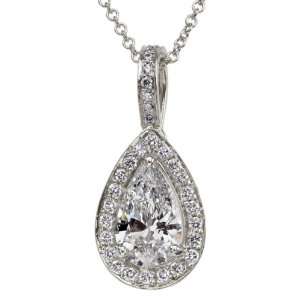 18k White Gold Pear Cut Diamond Pendant (GIA Certified 1.01 ct center 