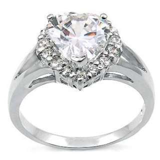 2Ct. Cubic Zirconia Sterling Silver Ring, Heart Cut  