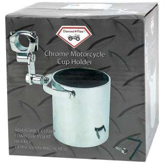 Diamond Plate Chrome Motorcycle Cup Holder   Full Chrome   Fits 1 