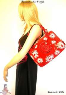 Juicy Couture Purse Satchel Flowers Red White Velour/Patent Leather 