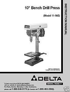 Delta 10 Drill Press Instruction Manual #17 959L  