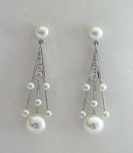 Mikimoto 18K White Gold Pearl & Diamond Legacy Drop Earrings  