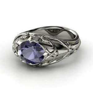    Hearts Crown Ring, Oval Iolite Sterling Silver Ring Jewelry