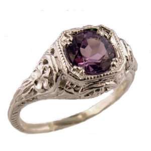  Antique Style Sterling Silver Filigree .65ct Amethyst Ring 