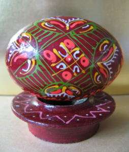 Ukrainian Easter Wooden Painted Egg Pysanky with Stand  