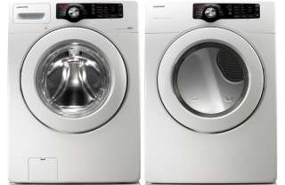   White 3.5 Cu Ft Front Load Washer and Electric Dryer WF210ANW DV210AEW