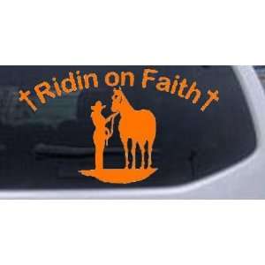Orange 18in X 10.5in    Ridin on Faith Cowgirl and Horse Christian Car 