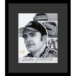 Jimmie Johnson (Face & Car, B&W) Framed & Matted Sports Poster Print 