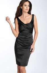 Suzi Chin for Maggy Boutique Ruched Stretch Satin Sheath Dress $158.00