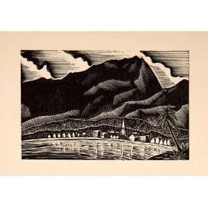  1930 Woodcut Lynd Ward Tahiti Tahitian Cityscape Landscape 