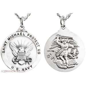  Navy/St. Michael Sterling Round Medal Jewelry