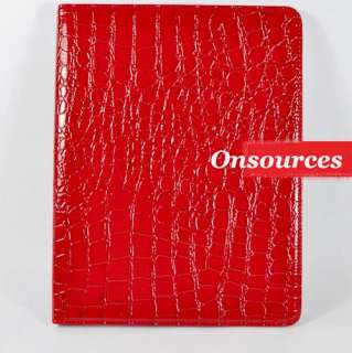 Red iPad 2 Smart Cover Reptile Faux Crocodile Leather Case and 