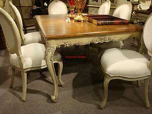 French Handcarved Distressed Extension Dining Table Off White 109 