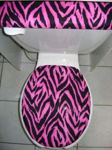 Zebra Pink Stripes Toilet Seat Lid & Tank Cover Set  