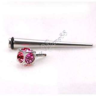 1x Earring Stainless Steel Pink CZ Crystal Fake Plug  