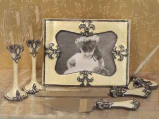 6pc Ivory Fleur De Lis Wedding Accessory Collection Set $5off EA ADDT 