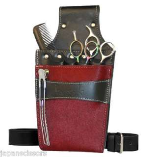 DEEP RED HAIRDRESSING SCISSORS HOLSTER POUCH LEATHER  