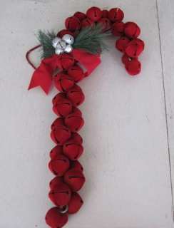 NU 18 Red Velvet Bells CANDY CANE Christmas Decoration  