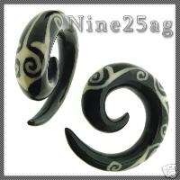 BONE & HORN 6g spiral plugs body jewelry INLAY BONE  