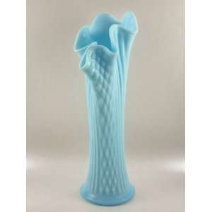  Fenton Glass Blue Custard Diamond Point Columns Vase