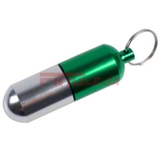 New Cute Waterproof Aluminum Green Pill Box Case Container w/ Keychain 