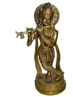 Brass Krishna Statue Playing Flute Hindu God Sculpture 15  