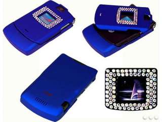   RAZR V3 Blue Rubberized Jewel Crystal Case with Multi Color   CDMOT3BL