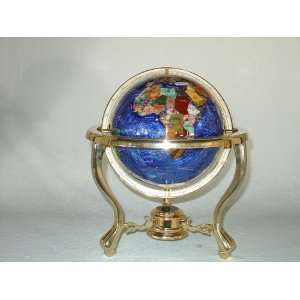   220mm) Blue Swirl Gemstone Globe with 3 leg Gold