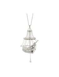 HAN CHOLO Shadow Series Silver Plated Brass 3D Ghost Ship Necklace