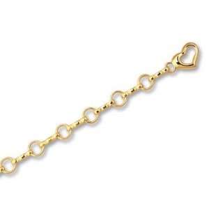  14k Yellow Gold Heart Charm Bracelet Jewelry