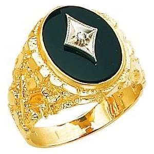  14K Gold Nugget Onyx & Diamond Mens Ring Sz 10 Jewelry