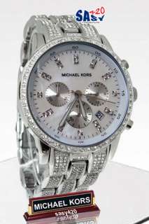   Chronograph Mop Dial Showstopper Crystal Silver Tone Women Watch New