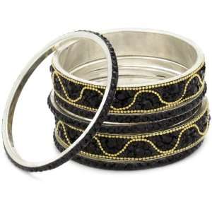 Chamak by priya kakkar 6 Black Crystal Bangle Bracelet with A Gold 