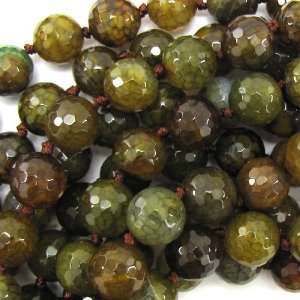  14mm faceted brown green crab agate round beads 6.5 9pcs 