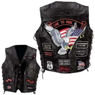 Mens Genuine Leather Motorcycle Vest w/Patches sz 3XL  