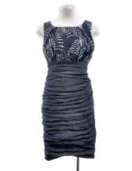 Nicole Miller Navy Blue Round Neck Silk Blend Sleeveless Sheath Dress
