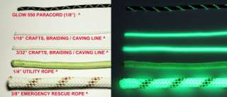 20ft Glow In The Dark GITD Rope Caving Craft Cord 3/32  