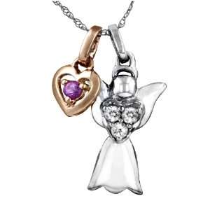   and White Sapphire Heart with Angel Inspirational Charm, 18 Jewelry
