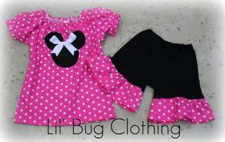 Custom Minnie Mouse Pink White Dots Peasant Set  