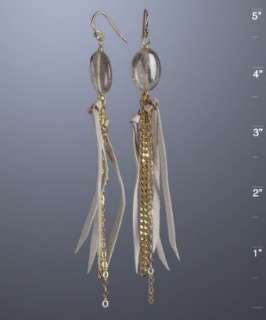Max natural faux leather and gold chain tassel earring   