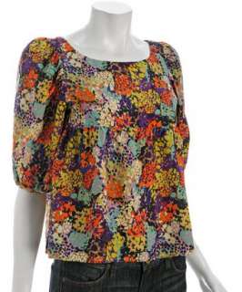 Ali Ro ultraviolet floral silk flared blouse  